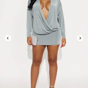 Fashion Nova Light Gray Draped Mini Dress